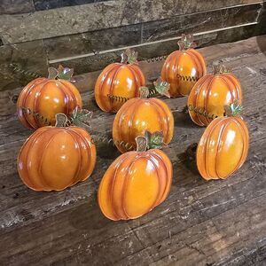 Set of 8 Fall Thanksgiving Metal Pumpkin Napkin Ring Holders Rustic